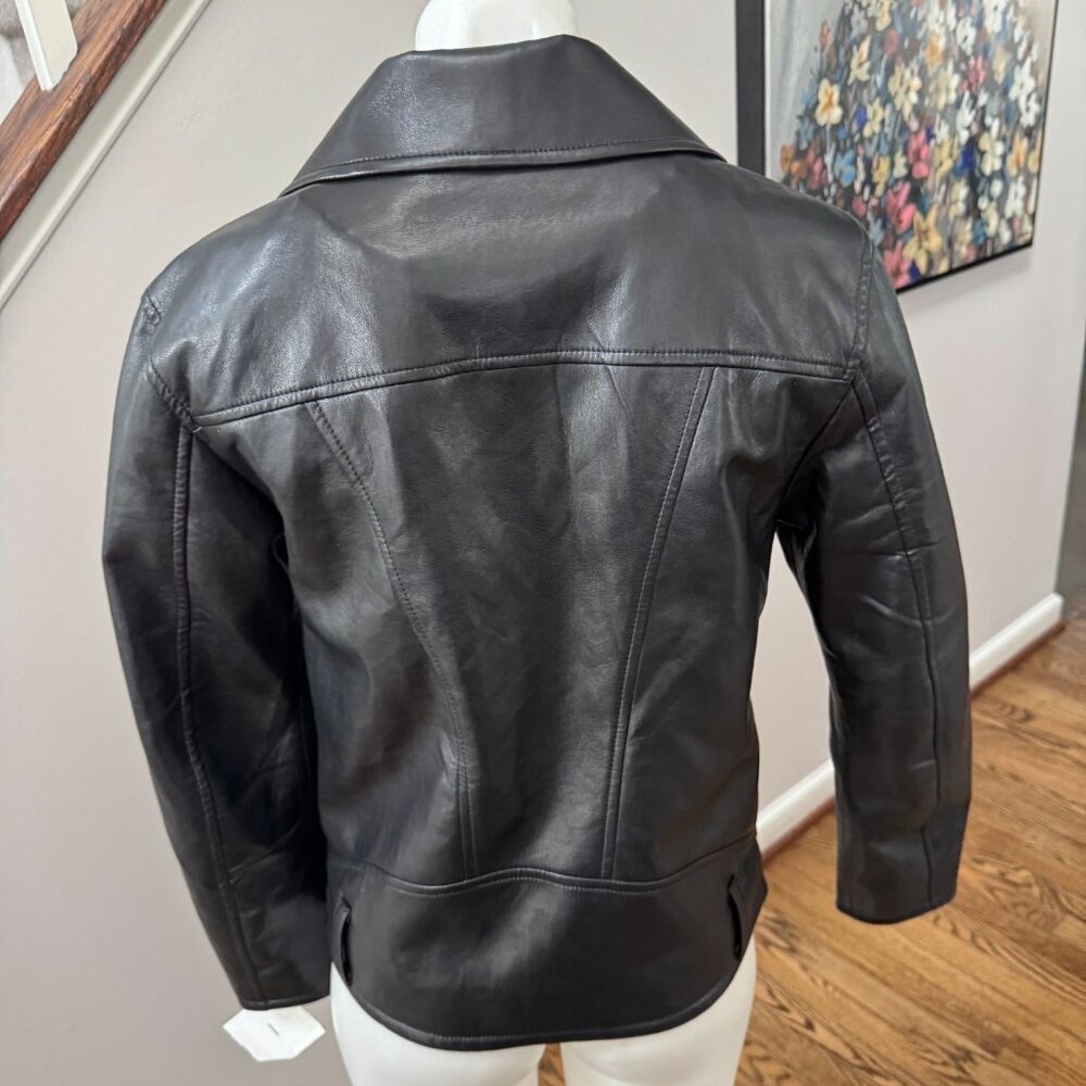 NWT AS by DF Brando Recycled Leather Boyfriend Moto Jacket Black Size XS No Belt - Picture 5 of 5